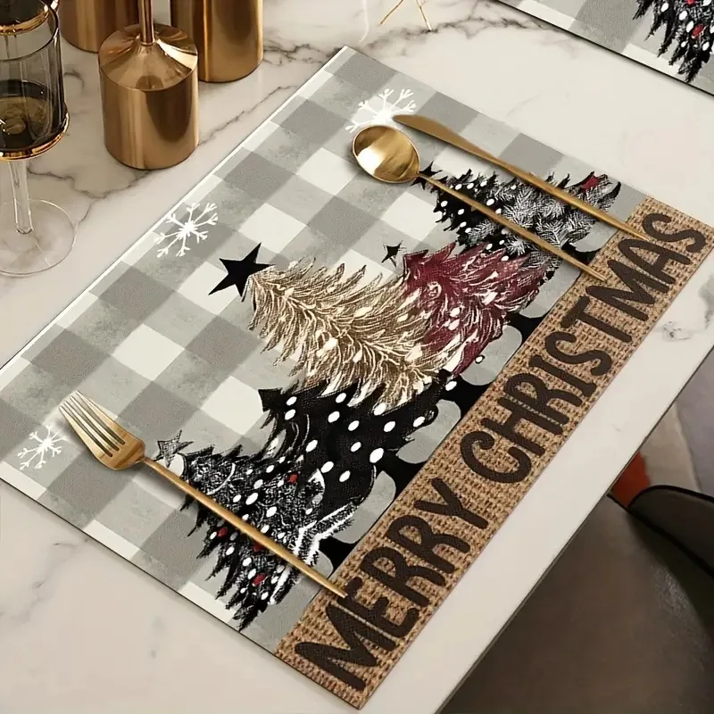 4PCS 45*30cm Merry Christmas Placemats Set Non-Slip Washable Placemat Table Decor Placemats for Table Kitchen Accessories