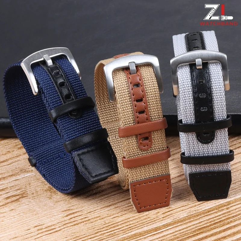 Versatile Green & Grey Nylon Leather Watch Strap - 20mm/22mm - Unisex Sporty Soft Bracelet