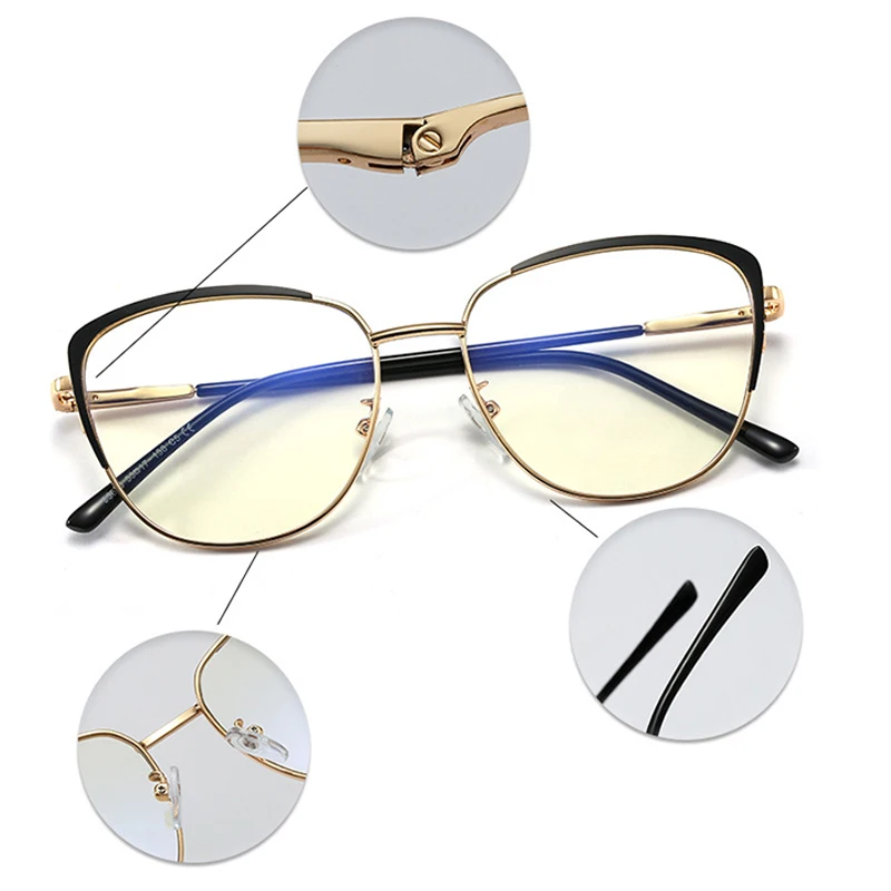 Fashion Cat Eye Anti Blue Light Reading Glasses Women Luxury Designer Metal Eyeglasses Anti Glare Presbyopic Computer Eyewear +2 4