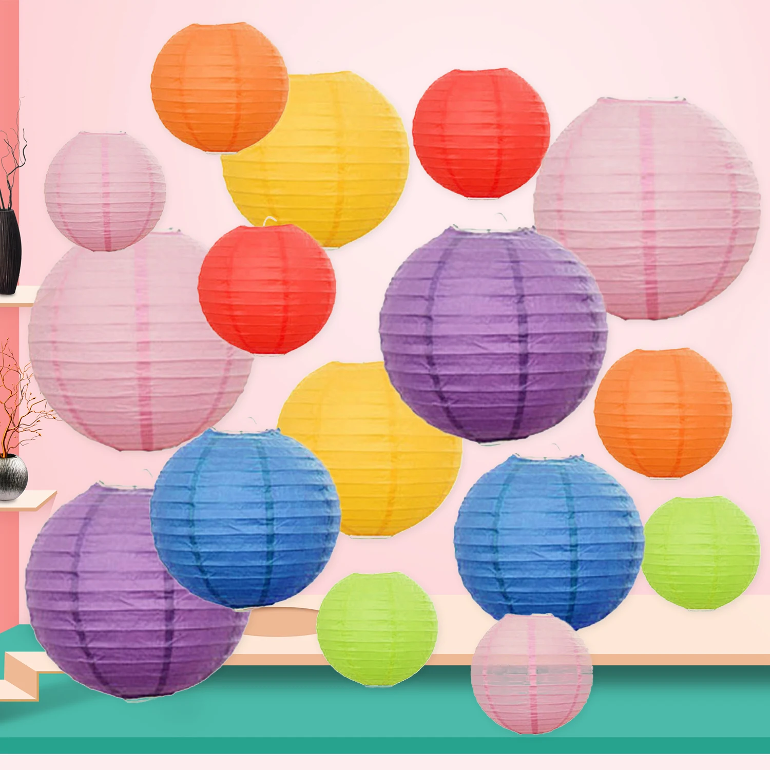 

Behogar 16pcs Colorful Paper Lanterns Chinese Japanese Paper Hanging Decorations Ball Lanterns Lamps for Home Party Decors