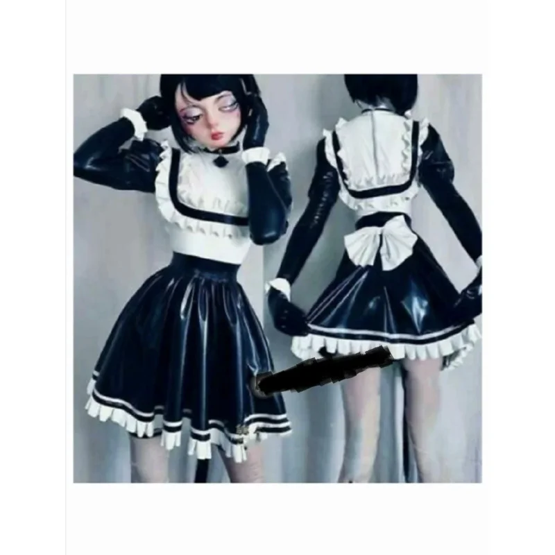 

Sissy maid PVC dress locable uniform cosplay costume