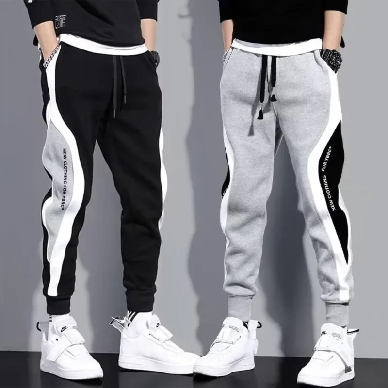

Autumn Winter Men's Wide Loose Casual Pants Trendy Patchwork Trousers Warmer Fleece Long Thicken Pants Sweatpants Joggers Pants