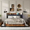 Queen Size Bed Frame with Storage Headboard and Charging Station, 4 Storage Drawers, LED Lights, Metal Support, Bed Frame 1