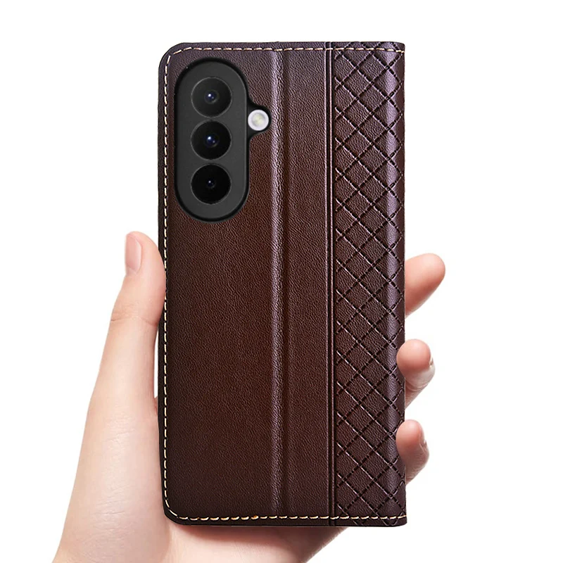 Luxury Genuine Cowhide Leather Flip Wallet Case with Magnetic Closure