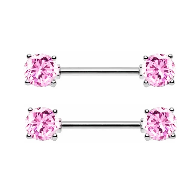 Pink Heart Crystal Flower Nipple Jewelry Set - Shiny Barbell Collection