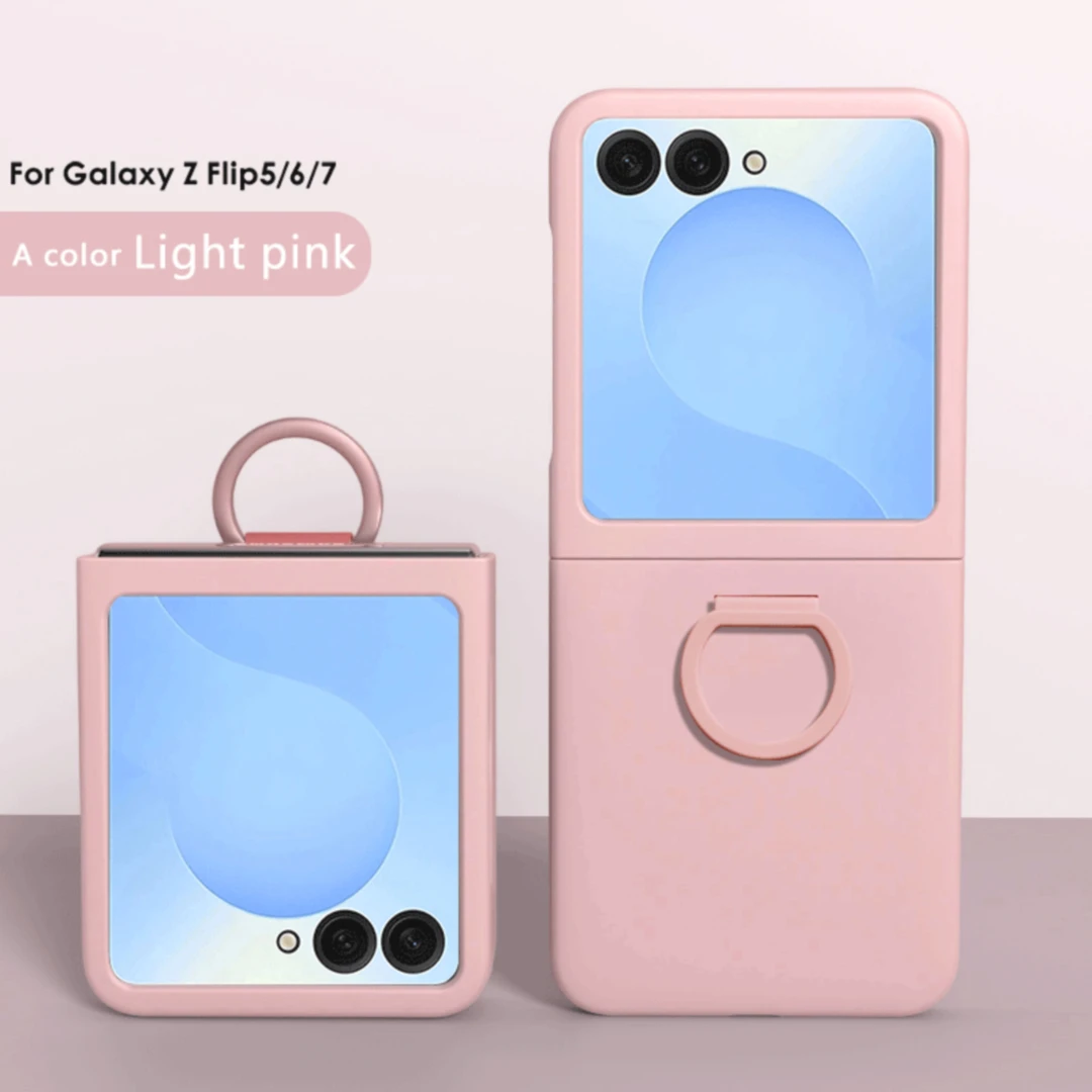 Luxury Skin Feel Shockproof Silicone Phone Case with Finger Ring - Candy Color Hard Cover