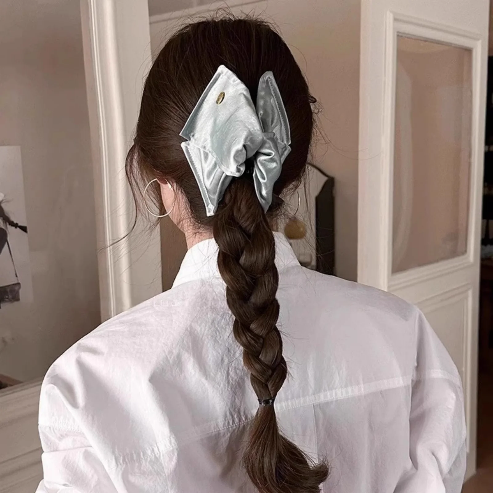 1PC Satin Bow Hair Clips, Elegant Hair Accessories for Women, 2 - Color Set (Black & Beige), Perfect for Stylish Hairstyles