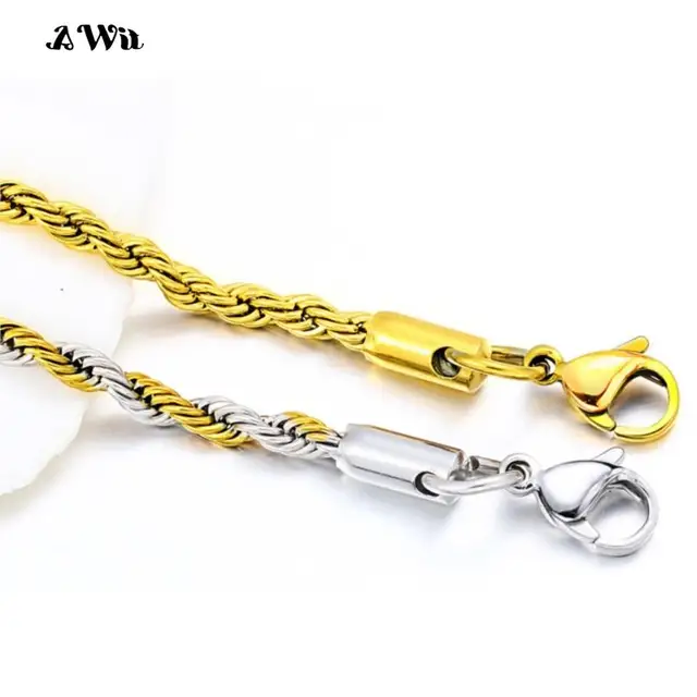 96689-4dc4ee.jpg AWIT-Bracelet Chaîne Corde Torsadée pour Femme, Hip Hop, Punk, 4mm, Document localité, Acier Inoxydable, Collier Document localité, Bijoux Fantaisie