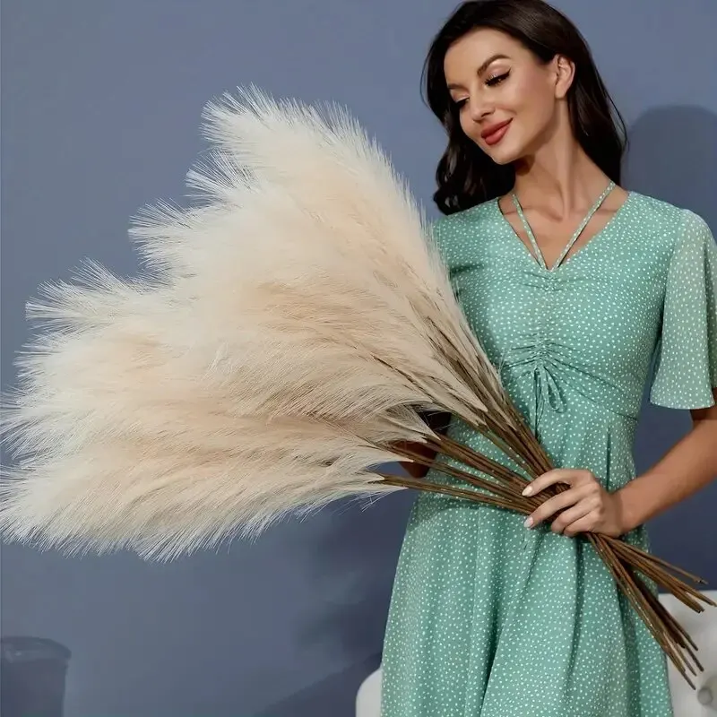 Artificial Pampas Grass 5pcs 42cm Simulation Feather Wedding Props Reed Hair Boho Home Decoration