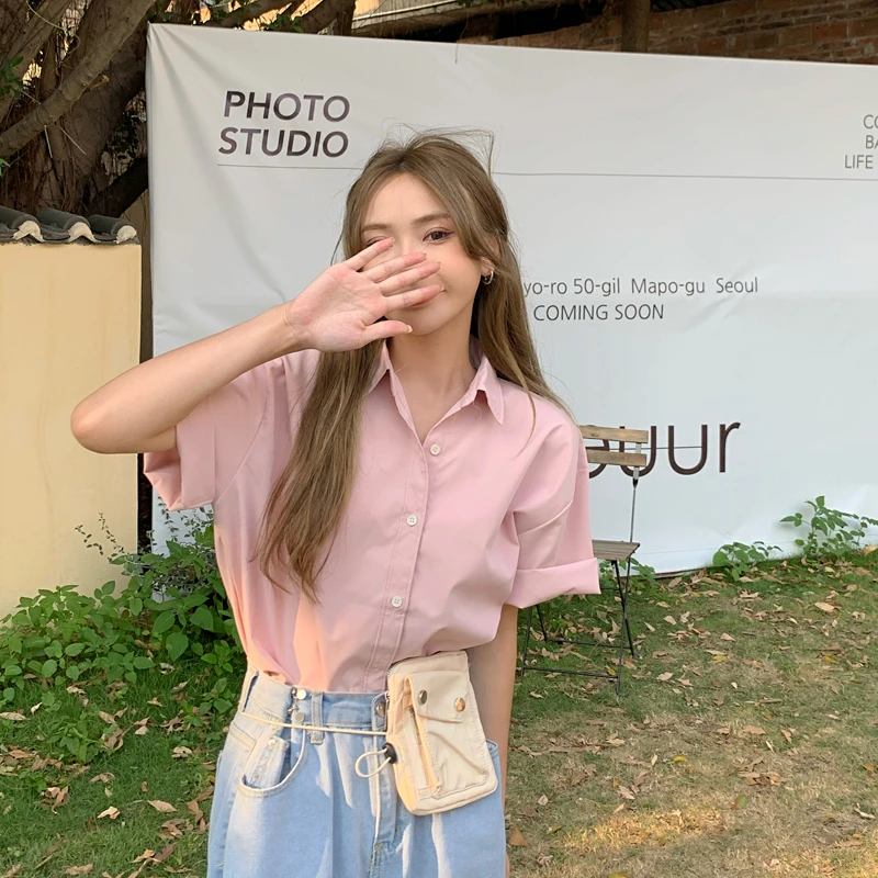 Short Sleeved Shirt Women's Summer New Thin Design Sense Niche Shirt Retro Hong Kong Style Chic Top 266