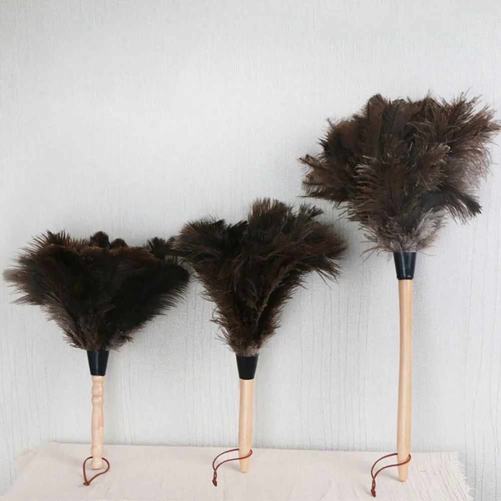 Dust Removal Ostrich Feather Brush Wooden Hand Household Car Clean Feather Duster Anti-Static Vehicle Dust Removal Cleaning Tool feather duster