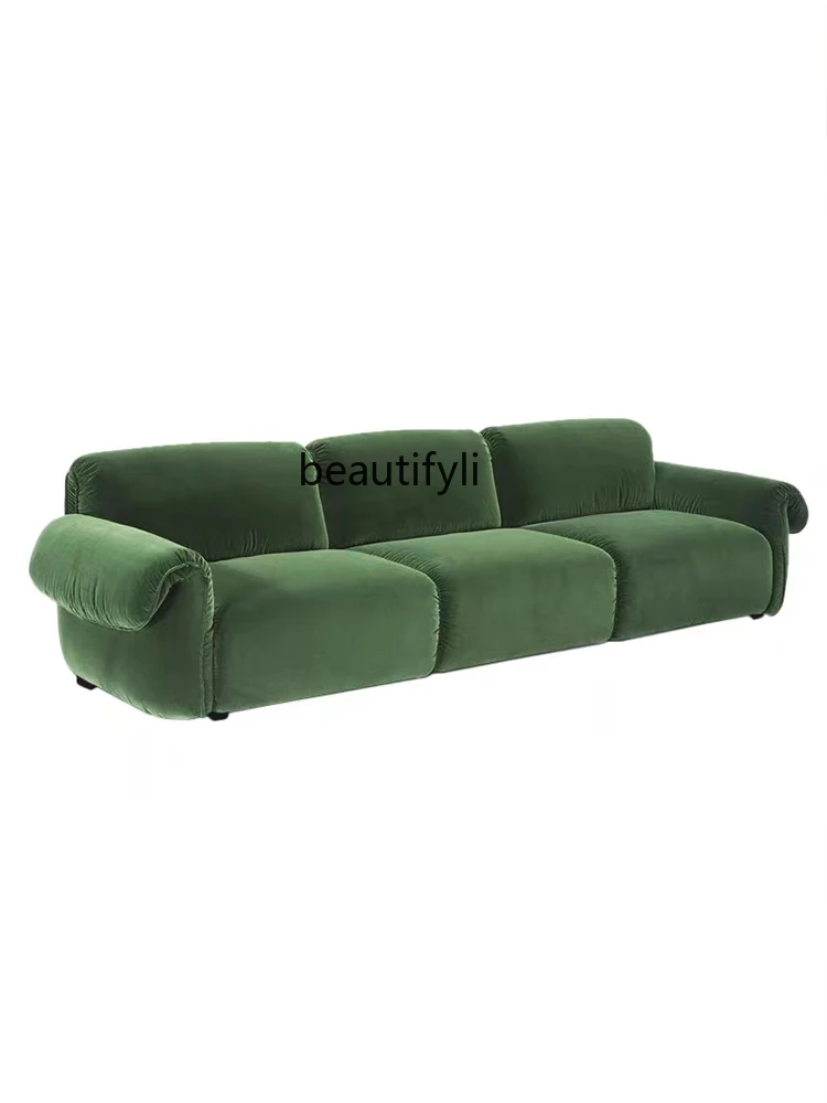 

Customized Light Luxury Creative Fabric Sofa Living Room Small Apartment Dark Green Simple Straight Row Sofa for Three People