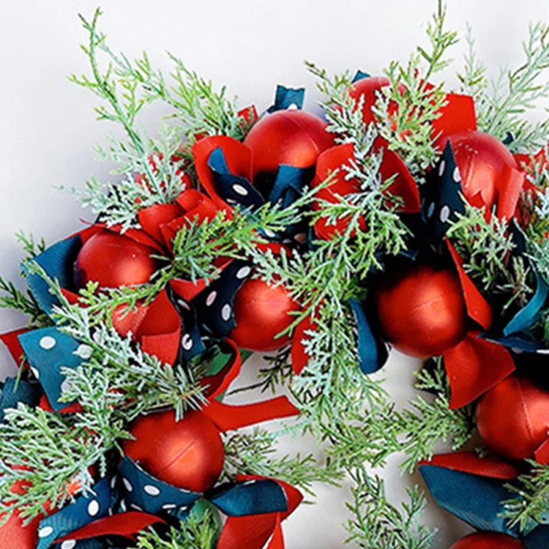 Description Picture 4 of itemRed Wreath With Lamp Bow Ball Big Flower Navidad Party Christmas Wall Door Window Fireplace Staircase Balcony Garden Decoration