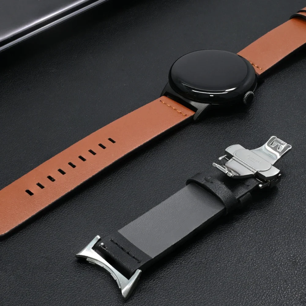 Elegant Leather Strap with Butterfly Buckle - Premium Watch Bracelet Replacement Accessory