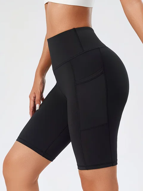 Shorts de sport taille haute d'été avec poches latérales, pantalons capri de course et de yoga, pantalons de sport et de fitness tendance, leggings élastiques