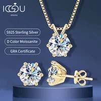 IOGOU réel 925 argent Moissanite ensemble de bijoux plaqué or 0.5-2ct boucles d'oreilles Solitaire pendentif collier ensemble pour femmes hommes cadeau 1