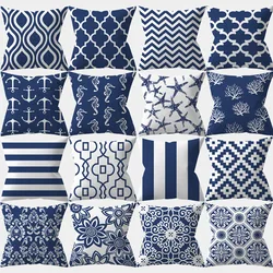 Navy Blue Mandala Nordic Geometric Pillowcase 45x45 Cushion Cover Decorative Pillow Sofa  Home Decor Polyester