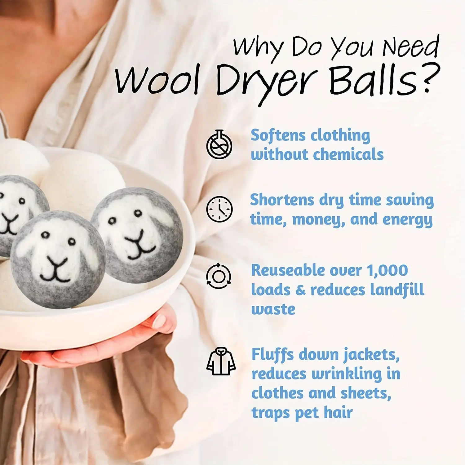3/6PCS Wool Laundry Dryer Balls Household Practical 7cm Plus Washing Balls Fabric Virgin Softener Reusable Wool Dryer
