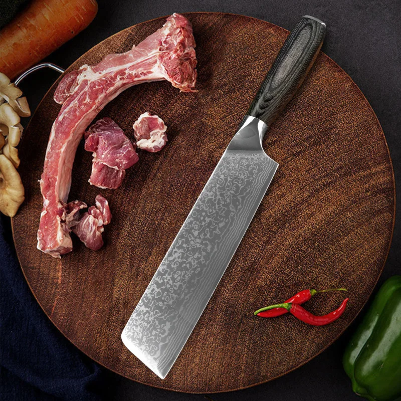 

7 Inch Nakiri Knife 67 Layers Damascus Steel Blade Wood Handle Chefs Cleaver Slicing Kitchen Knives For Cutting Vegetables Meat