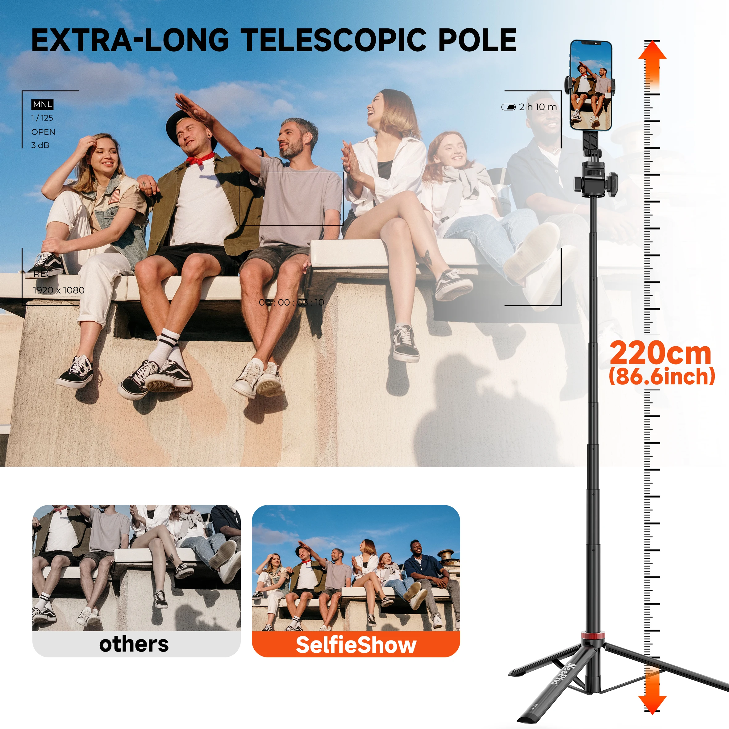 NeePho NP-Z1 Treppiede per selfie retrattile integrato in lega di alluminio per live streaming, compatibile con iPhone - immagine 2