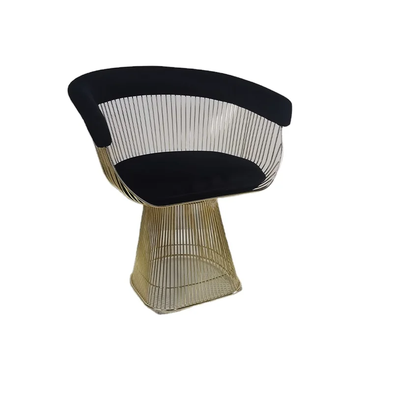 

Luxury brass gold metal wire iron lounge arm chair with upholster fabric seat