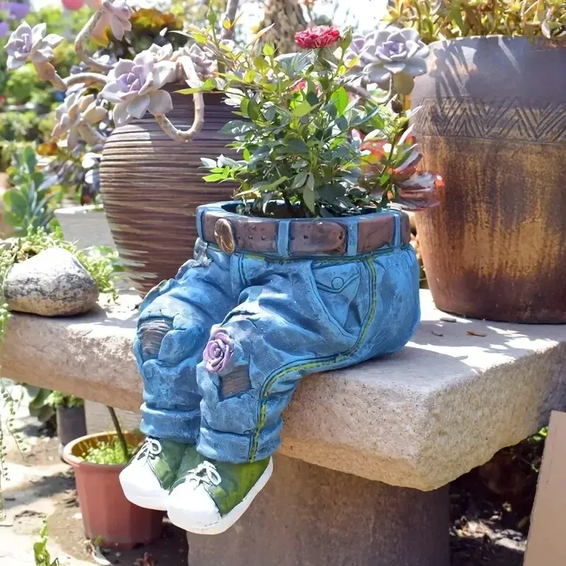 Resin Statue Jeans Pants Shape Flower Pot Succulent Pot for Indoor Outdoor 1pc