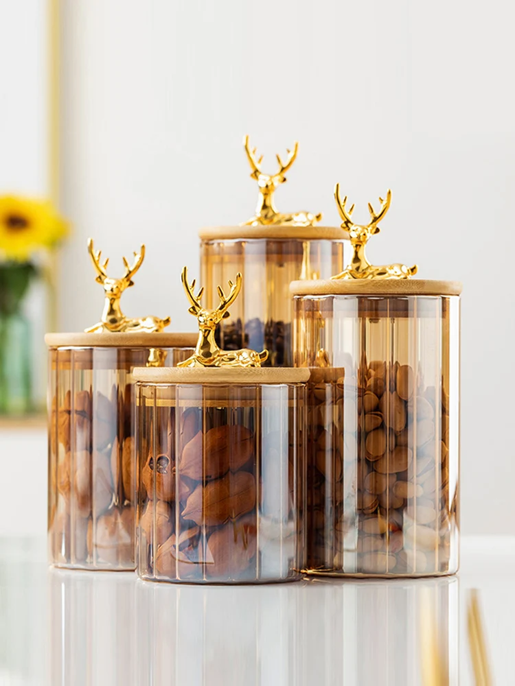 Amber Glass Airtight Jar Moisture Proof Coffee Tea Candy Jar Kitchen Spice  Tank Honey Jam Tank Glass Containers Pot Home Decor