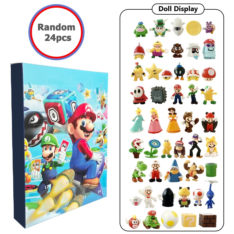 Mario Advent Calendar Gift Box Toy Set Doll Children Christmas 24 Day Holiday Countdown Comes Gifts Game Peripherals Minifigure