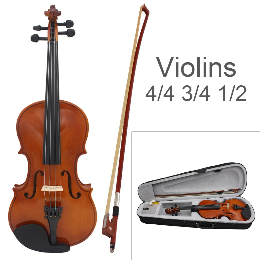 Acoustic Violin 4/4 3/4 1/2 Natural Color Fiddle Basswood for Violin Beginner with Case & Bow & Rosin Stringed Instruments Tools