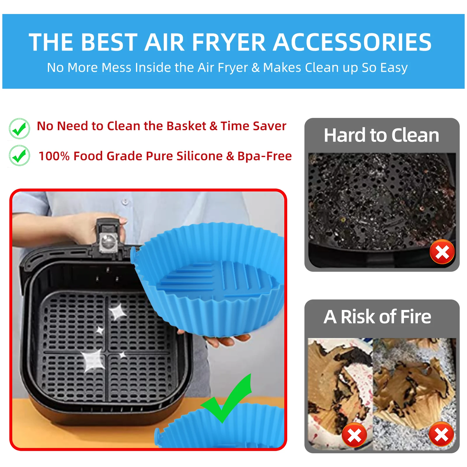 Air Fryer Silicone Liners Air Fryer Silicone Pot Reusable Silicone Air  Fryer Liners Food Safe Non Stick Air Fryer Basket Accesso - AliExpress