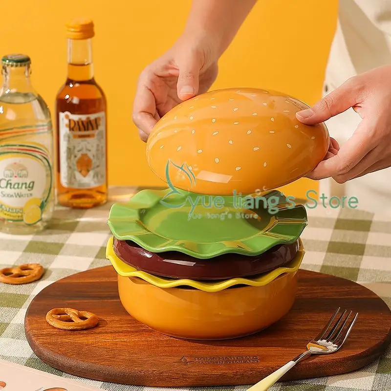 5pcs/set Hamburger Bowl Plate Set Gift Box Beautifully Designed Plate Cute Tableware Gift for Salad Dessert Children's Rice Bowl