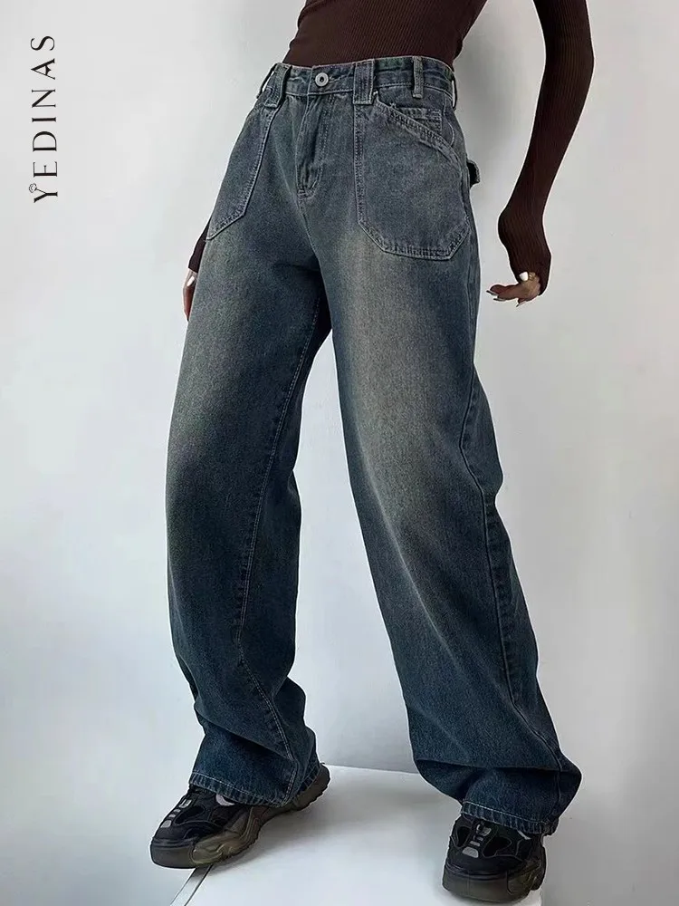 

Yedinas Y2k Baggy Jeans For Women High Waisted Streetwear Boyfriend Jeans Women Vintage Wide Leg Loose Denim Pants Female New