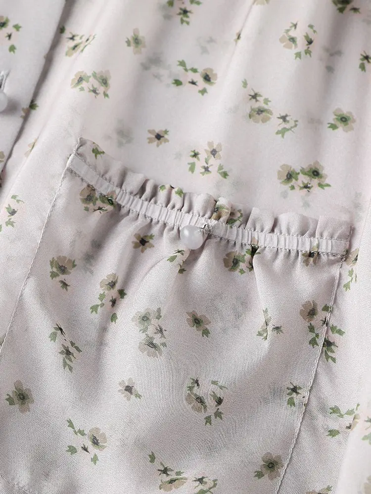 SuyaDream Women Floral Shirts 100%Real Silk Single Breasted Printed Transparent Loose Blouses 2023 Spring Summer Top