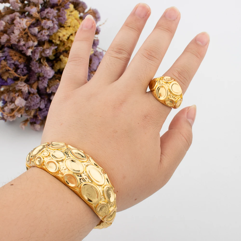 

Big Bracelet Rings Dubai Women Nigerian Jewelry 18K Gold Plated Fashion Luxury High Quality Cuff Bangle Wedding Clothing Gift