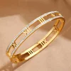 Luxury Crystal Hollow Roman Numeral Bracelets For Women Men Stainless Steel Unisex Bangle Fashion Classic Jewelry Accessories 1