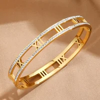 Luxury Crystal Hollow Roman Numeral Bracelets For Women Men Stainless Steel Unisex Bangle Fashion Classic Jewelry Accessories 1