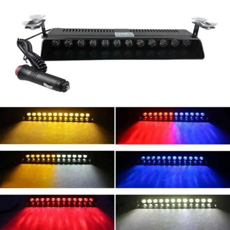 12LED Car LED Strobe Lamp Red/Blue White Signal Lamps Police Lights Flash Dash Emergency Flashing Windshield Warning Light 12V