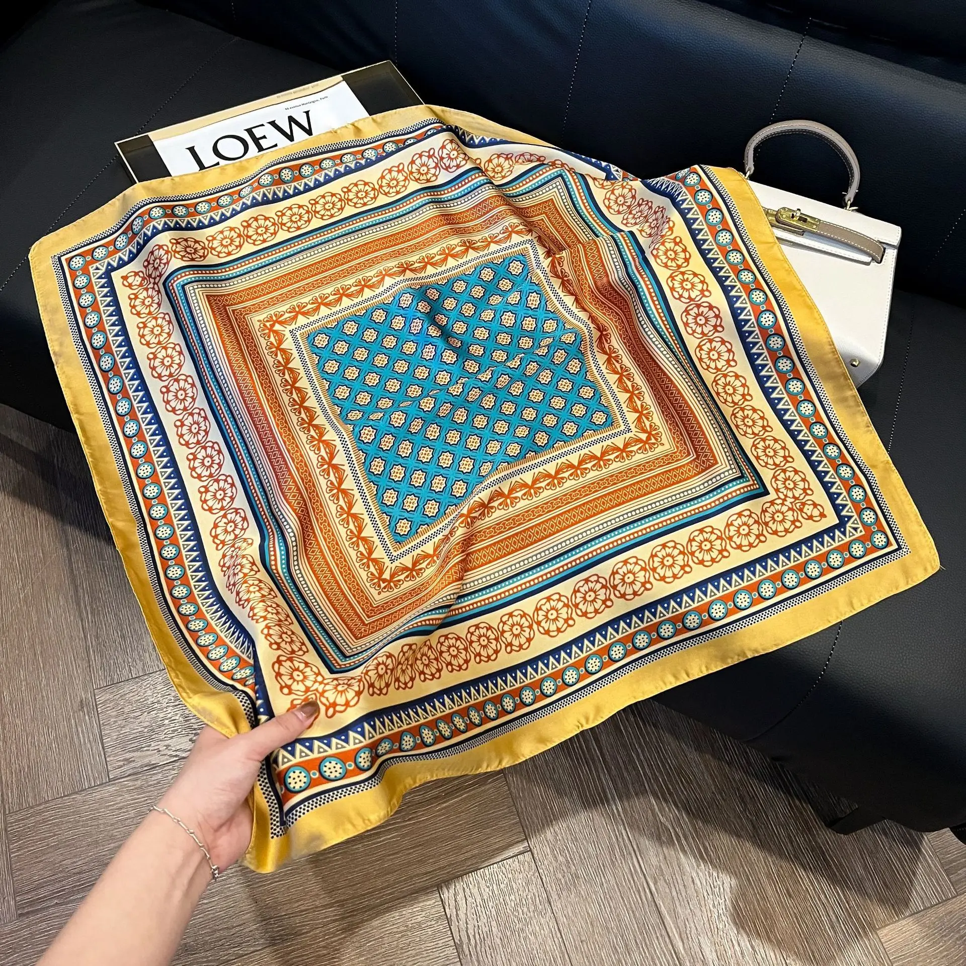 Luxus Quadrat Schal 70 cm Cashew Blume Drucken Seide Frauen Schal Halstuch Krawatte Tasche Band Hijab Bandana Dame Neck Schals geschenk – Detail 8