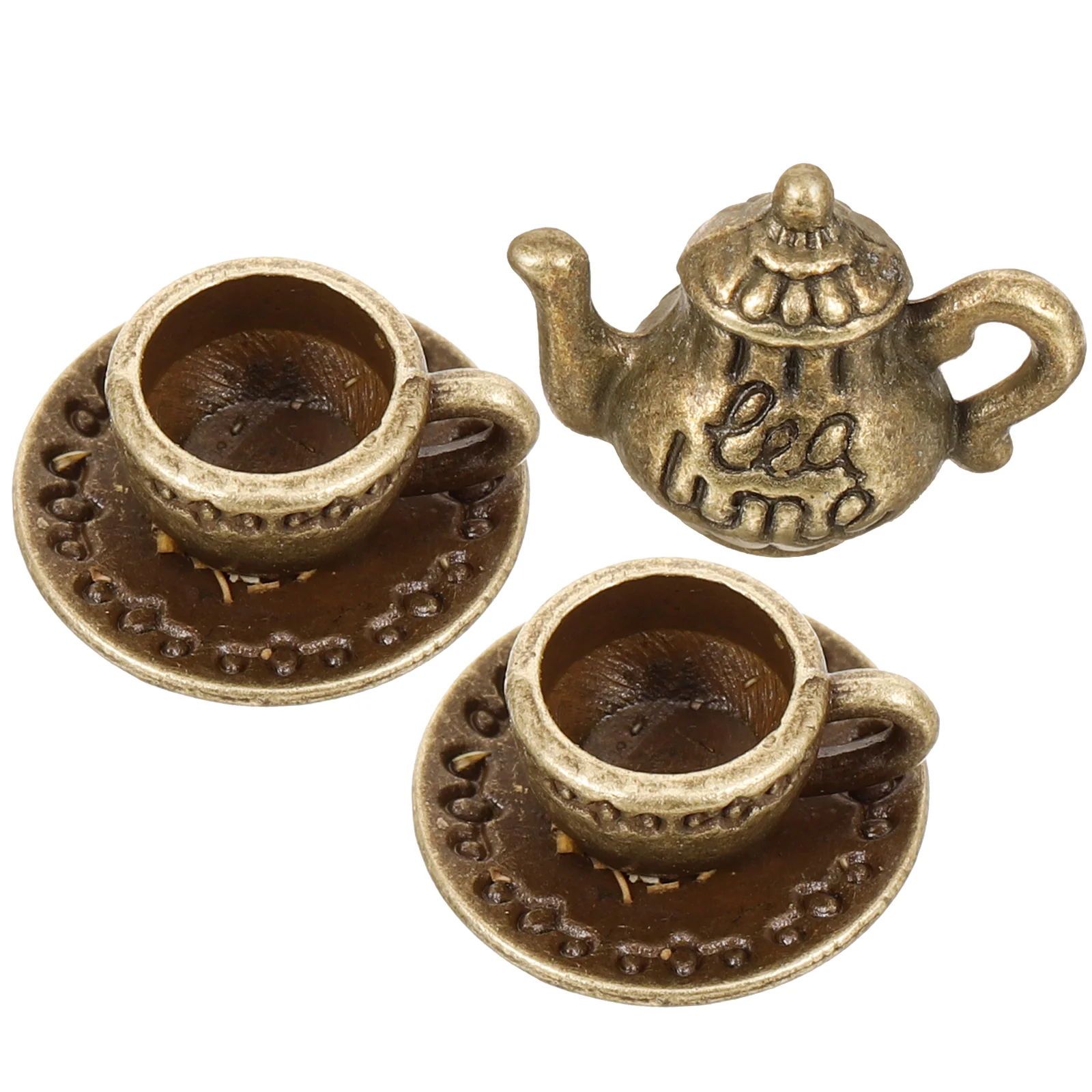 

Dollhouse Tea Cup Photo Prop Dolls Tiny Teapot Metal Cups Miniature Set Iron Lifelike