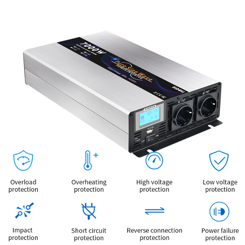 Pure Sine Wave Inverter Pure Sinus Wave 12v 24v 48v To AC 220v 230v Inverter 3000W 5000W 6000W 7000W Portable Power Bank Converter Solar Car Transformer