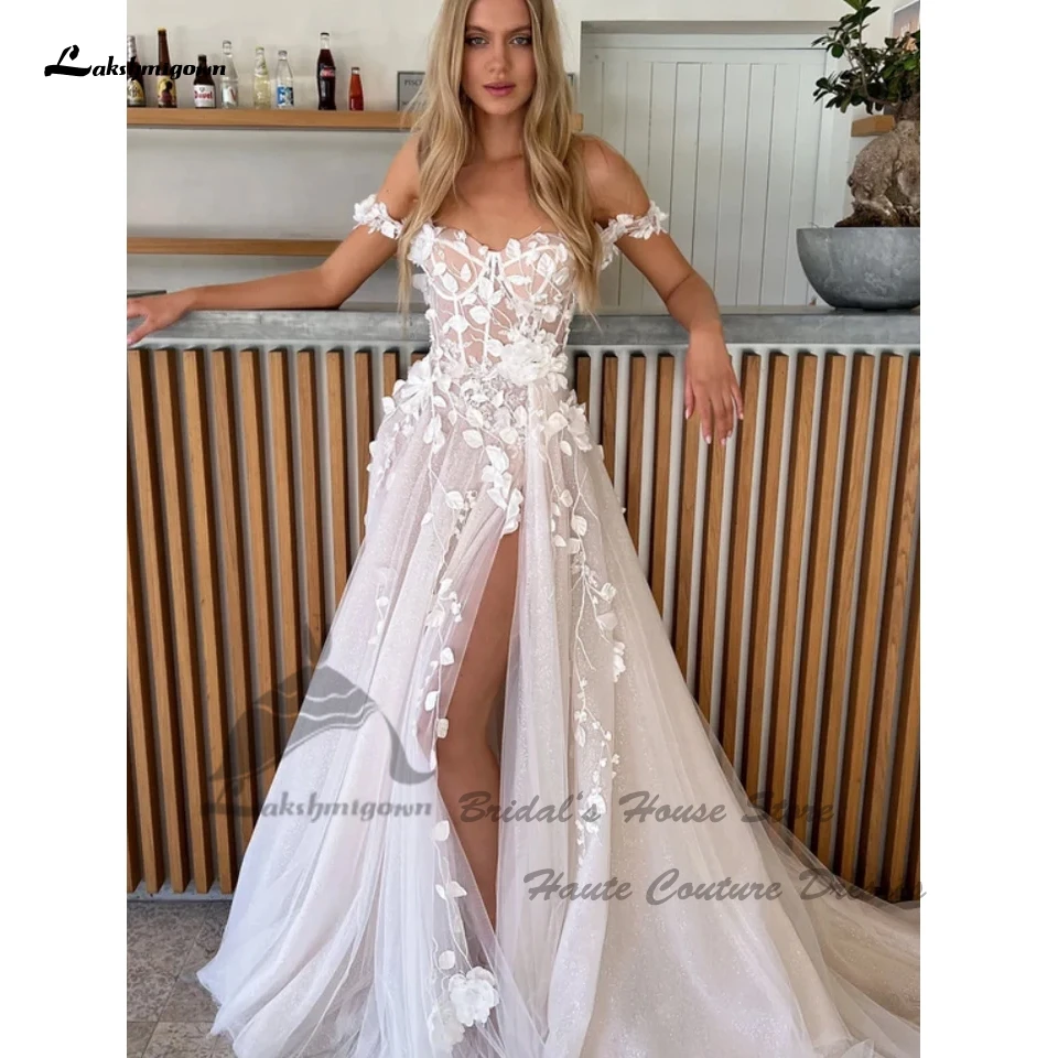 

Lakshmigown Классический корсет, пляжные Цветочные кружевные свадебные платья в стиле бохо, пляжные летние платья 2024, сексуальные женские свадебные платья с высоким разрезом