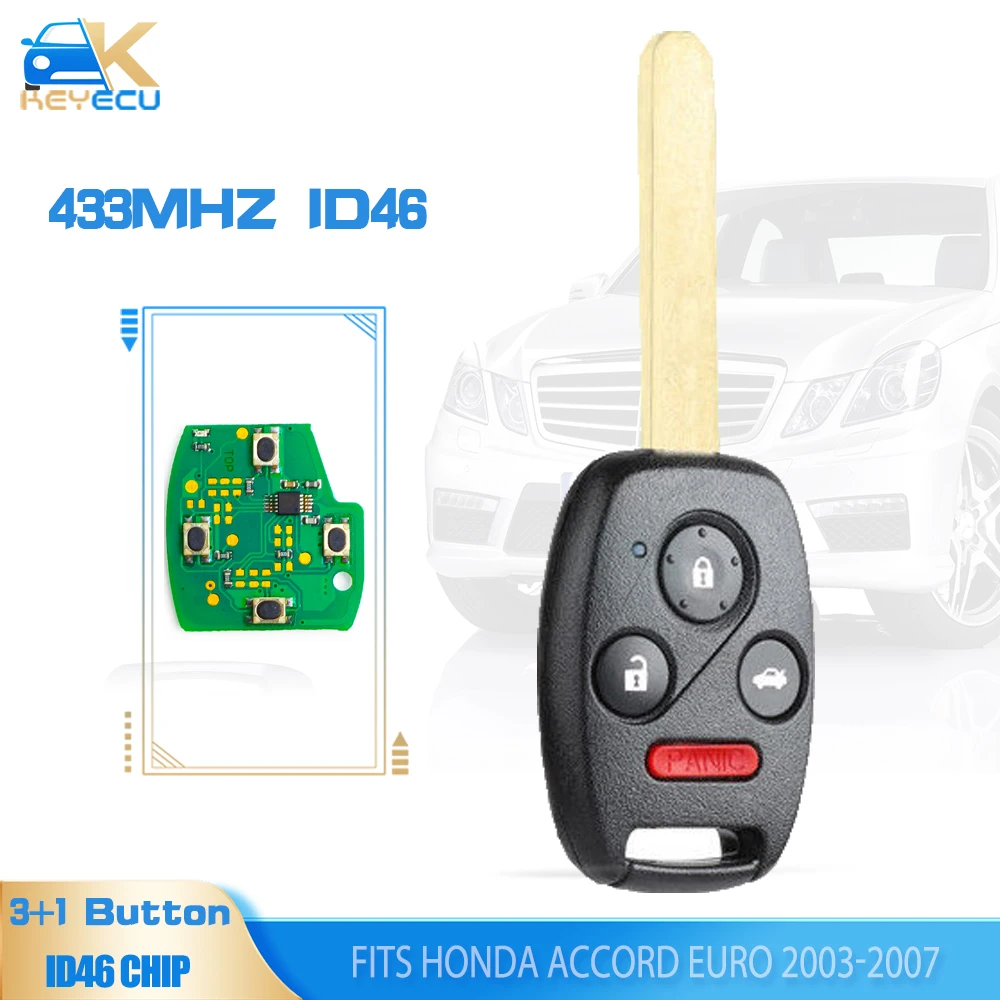 

Дистанционный ключ KEYECU 3 + 1 Кнопка 433 МГц ID46 чип Fob для Honda Accord Euro 2003 2004 2005 2006 2007