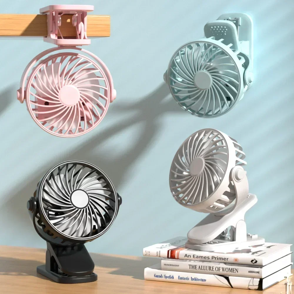 USB Rechargeable Portable Clip-On Desk Fan with Night Light