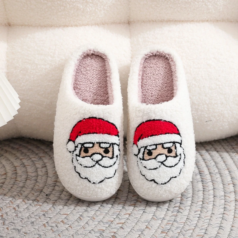 Winter Christmas Women Home Slippers Men Indoor Soft Non-slip Sandals Couples Warm Plush Flat Slides Adults Unisex Lovely Shoes 2