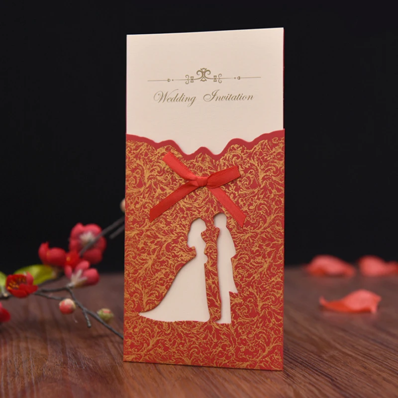 

Red gold laser cut wedding invitation bride and groom Couple greeting card custom invitation wedding party supplies