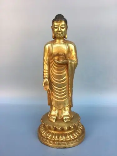 

11" China Antique Tibetan Buddhism temple Bronze gilt Shakyamuni Buddha statue