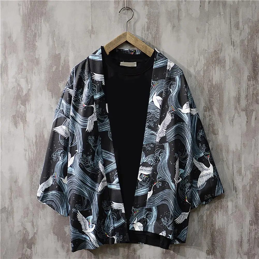 Stylish Vintage Sun Protection Shirt Kimono Japanese Men Shirt Chinese Style Print Male Clothes