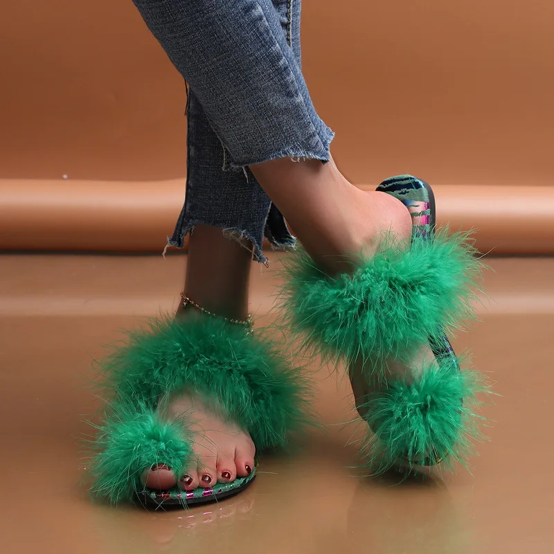 Women's Slippers Summer Sandals Real Fox Fur Slides Fluffy Flip Flops Silk  Furry Fur Slippers Indoor Fashion Shoes Flat Heels - AliExpress