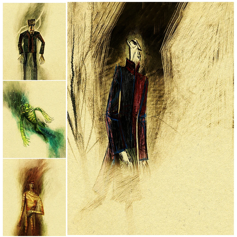 

Frankenstein,Vampires,Werewolves,Mummies Vintage Wall Art Canvas Painting Folk Monsters Art Poster And Print Home Decor Unframed