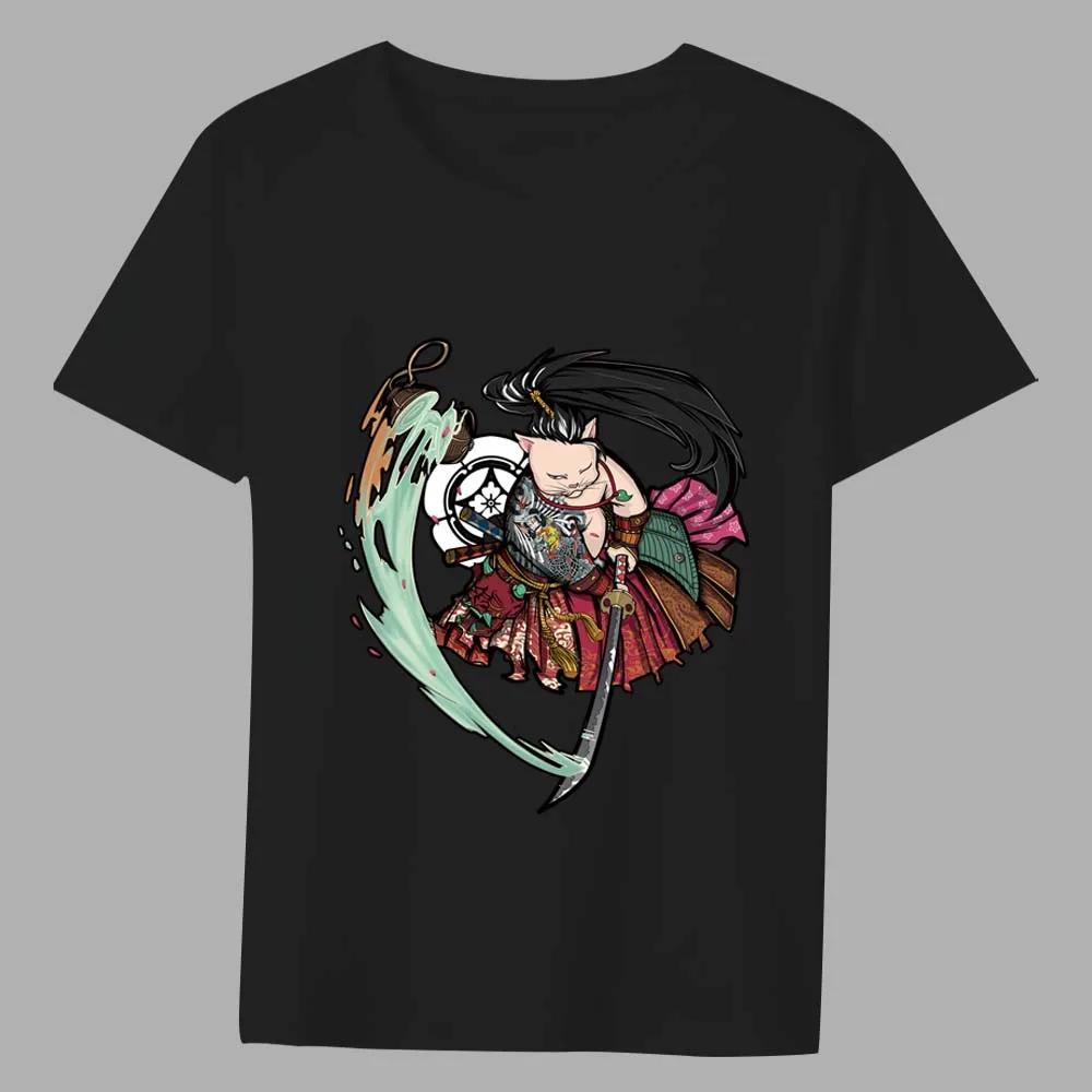 

Футболка мужская классическая, уличная рубашка с аниме принтом самурая, в стиле Харадзюку, Повседневная простая Удобная с круглым вырезом, для молодежи, лето